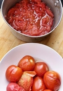 peeling tomatoes